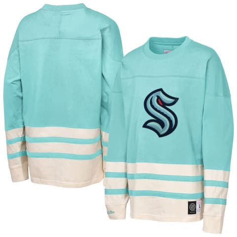 Youth Mitchell & Ness  Light Blue Seattle Kraken Chainstitch Heavyweight Long Sleeve Top
