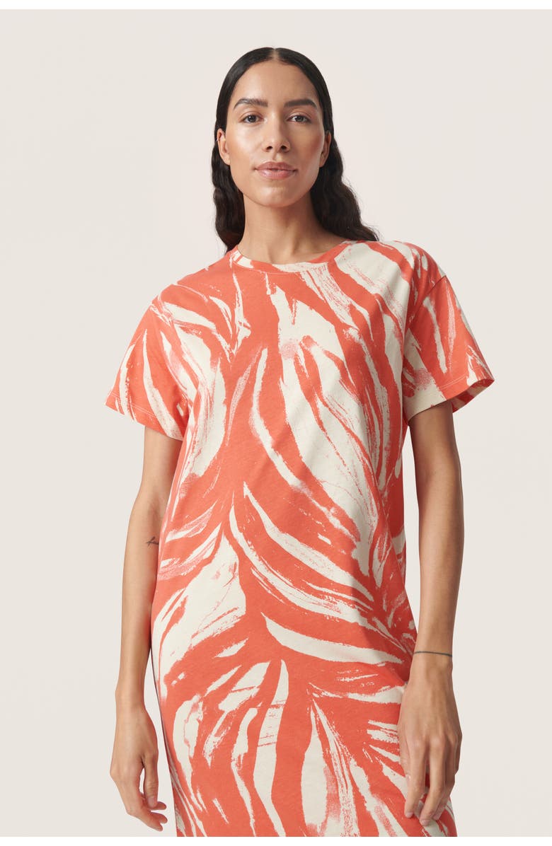 Soaked in Luxury Eva Short Sleeve Crew Neck Midi Dress, Alternate, color, Hot Coral Wave