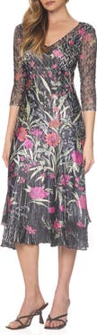 Komarov V-Neck Charmeuse & Chiffon Cocktail Dress