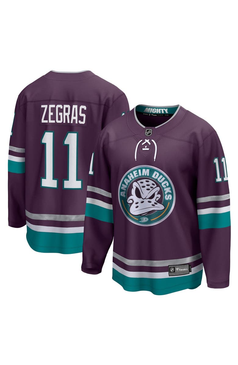 FANATICS Men's Fanatics Branded Trevor Zegras Purple Anaheim Ducks 30th Anniversary Premier Breakaway Jersey, Main, color,
