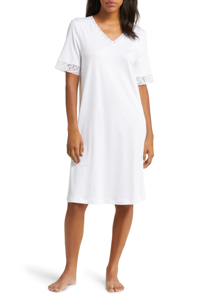 Moments Short Sleeve V-Neck Cotton Nightgown, Main, color, 101 - WHITE