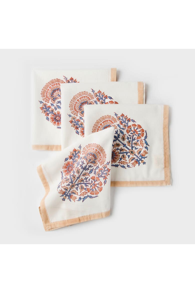 Saffra Hand Block Printed Napkins - Set of 4, Main, color, Saffra