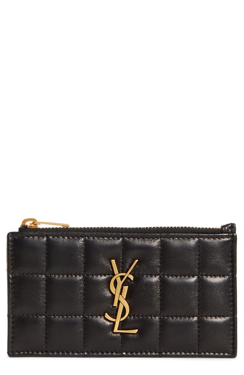 Saint Laurent Gaby Quilted Zip Leather Card Case, Main, color, 