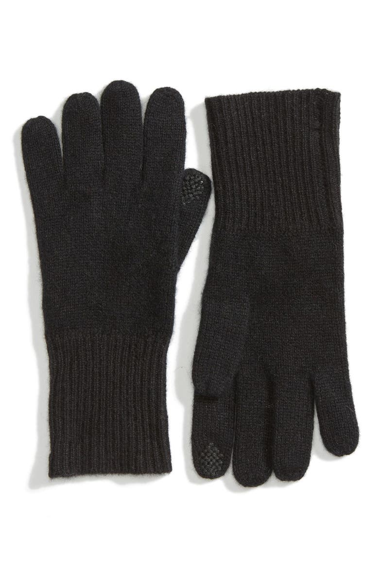 Rib Knit Cashmere Gloves, Main, color, BLACK