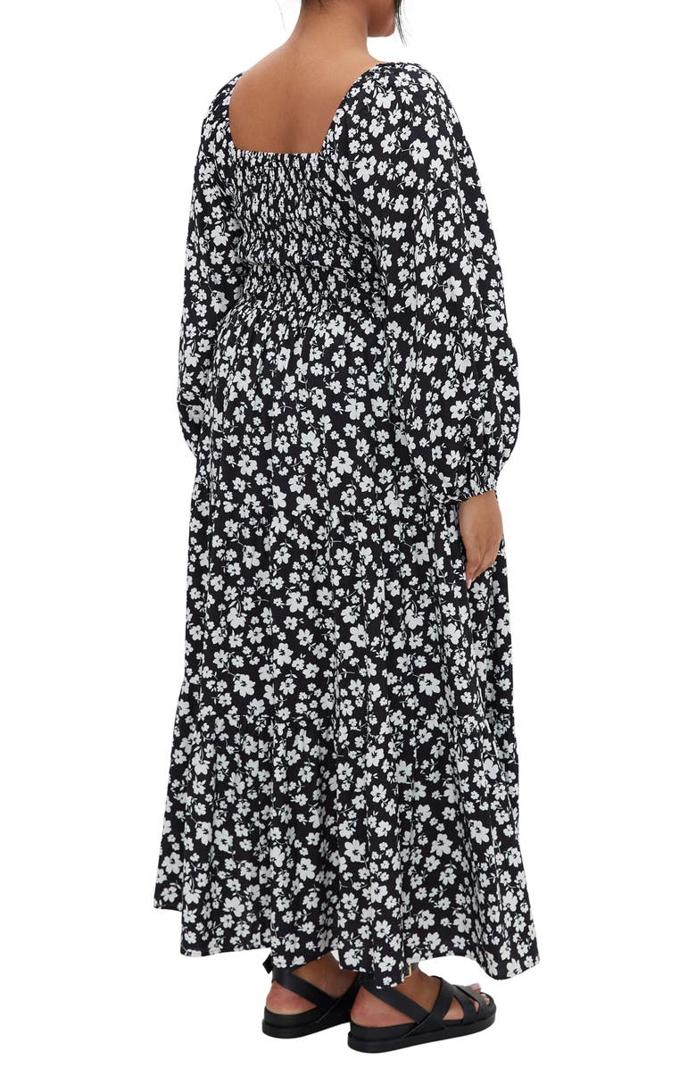 City Chic Alivia Floral Long Sleeve Tiered Maxi Dress, Alternate, color, Ivory/ Black Ditsy