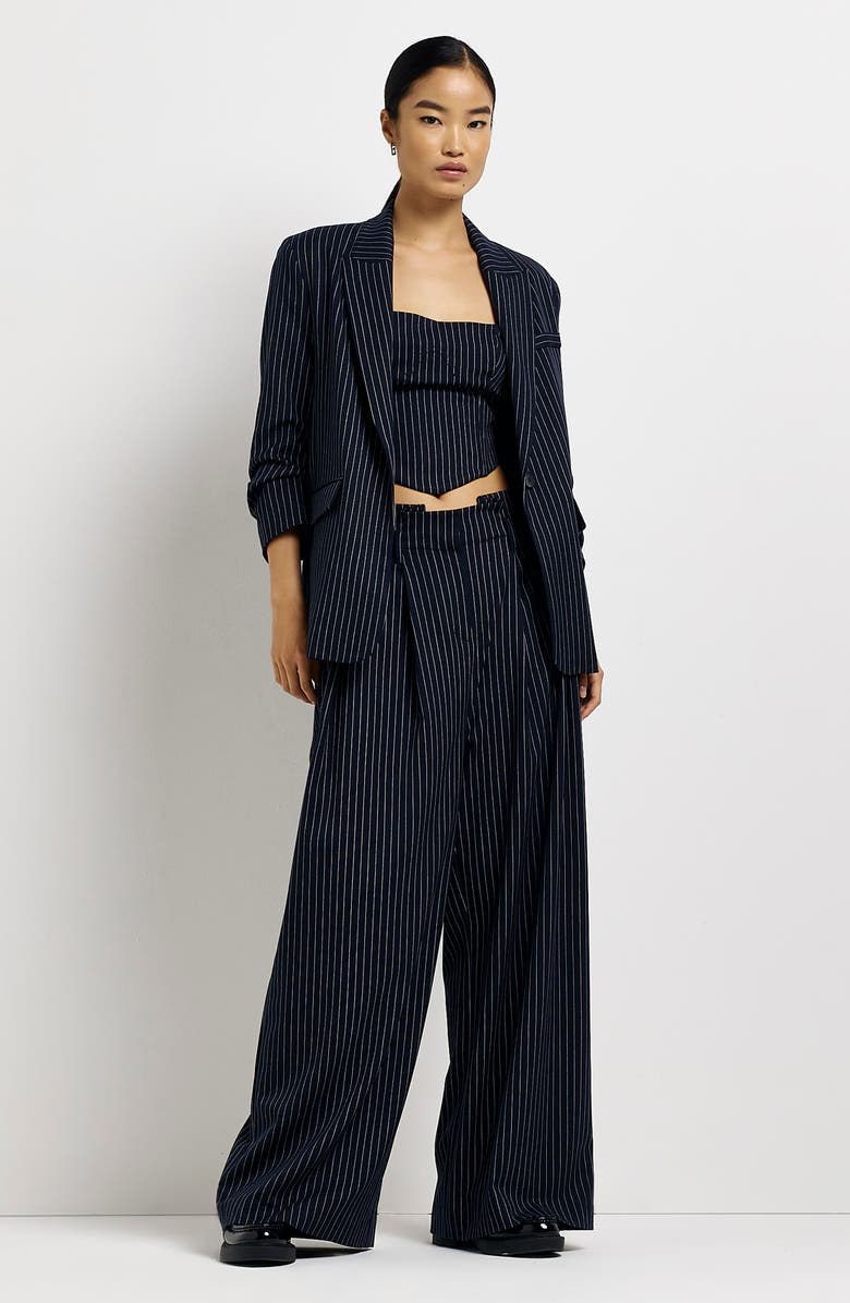 River Island Pinstripe Corset Crop Top, Alternate, color,