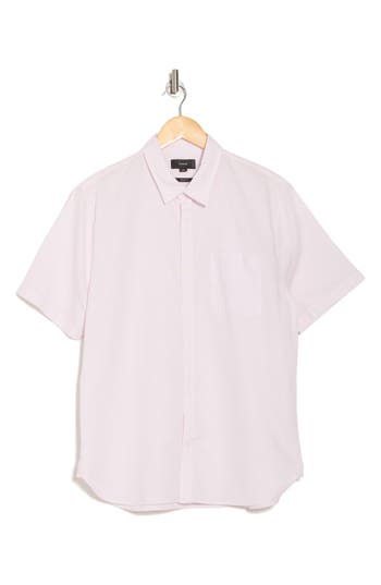 Vince Classic Fit Short Sleeve Linen Blend Button-up Shirt In Pale Pink