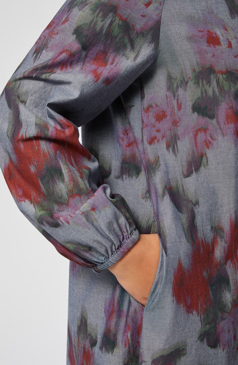 Marina Rinaldi Cimone Abstract Floral Long Sleeve Cotton Shirtdress, Alternate, color, 