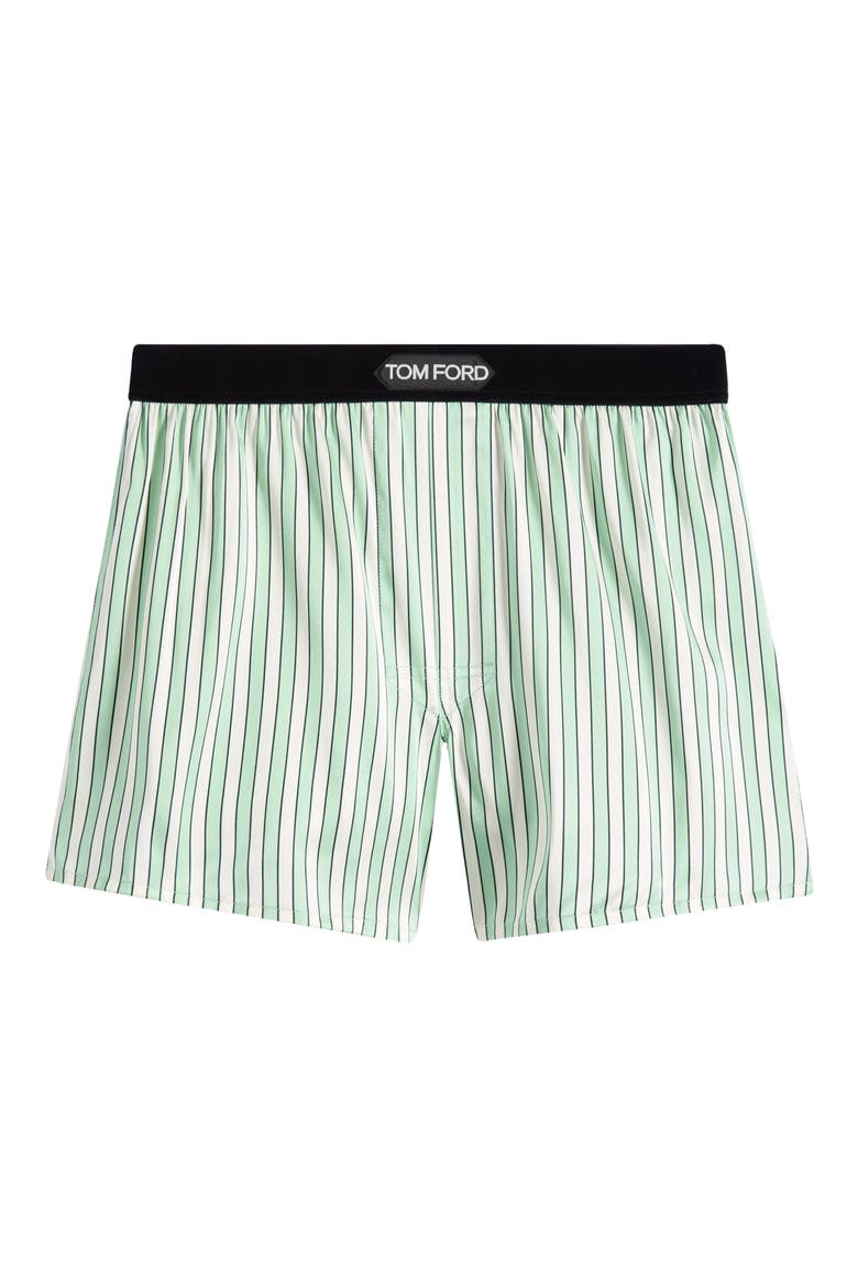 Stripe Stretch Silk Boxer Shorts, Alternate, color, LIGHT GREEN/ WHITE