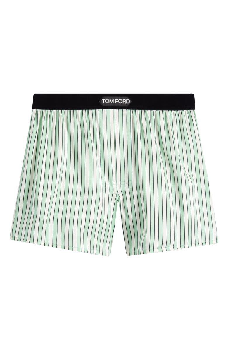 TOM FORD Stripe Stretch Silk Boxer Shorts, Main, color, Light Green/ White
