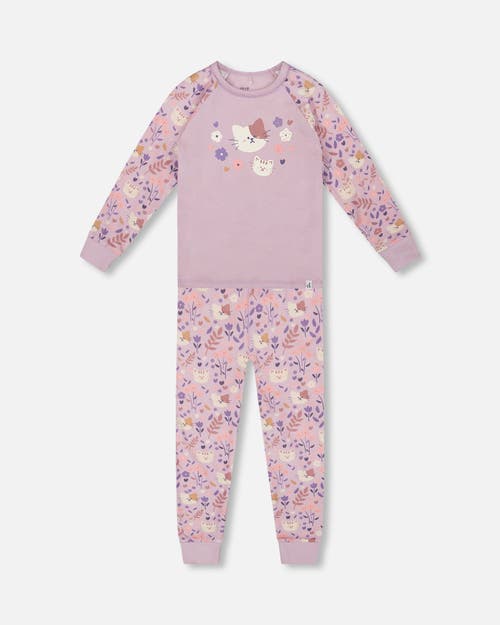 Deux Par Deux Organic Cotton Two-piece Pajamas Cat In Pink