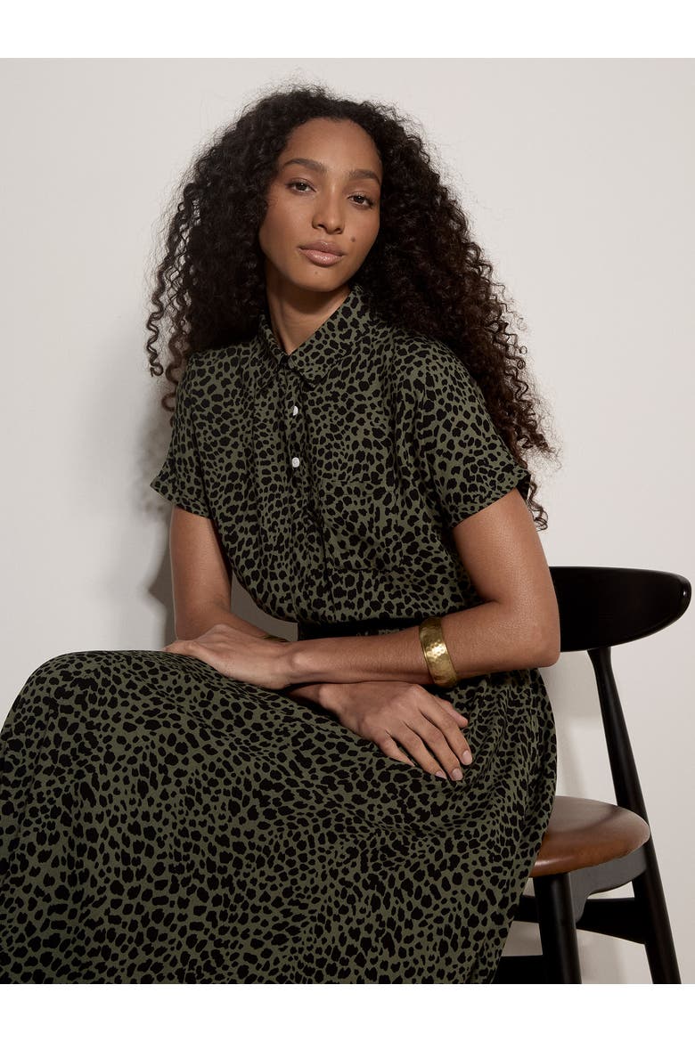 Mono Dense Spot Shirt Midi Dress, Alternate, color, Khaki