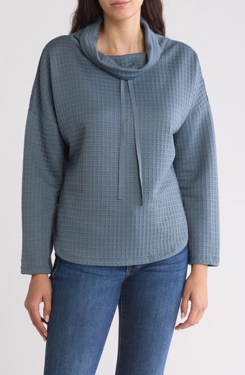 Funnel Neck Waffle Knit Pullover