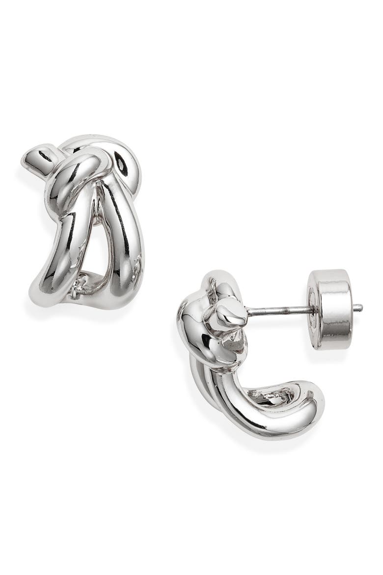 Demi Fine Knot Huggie Hoop Earrings, Main, color, STERLING SILVER PLATED