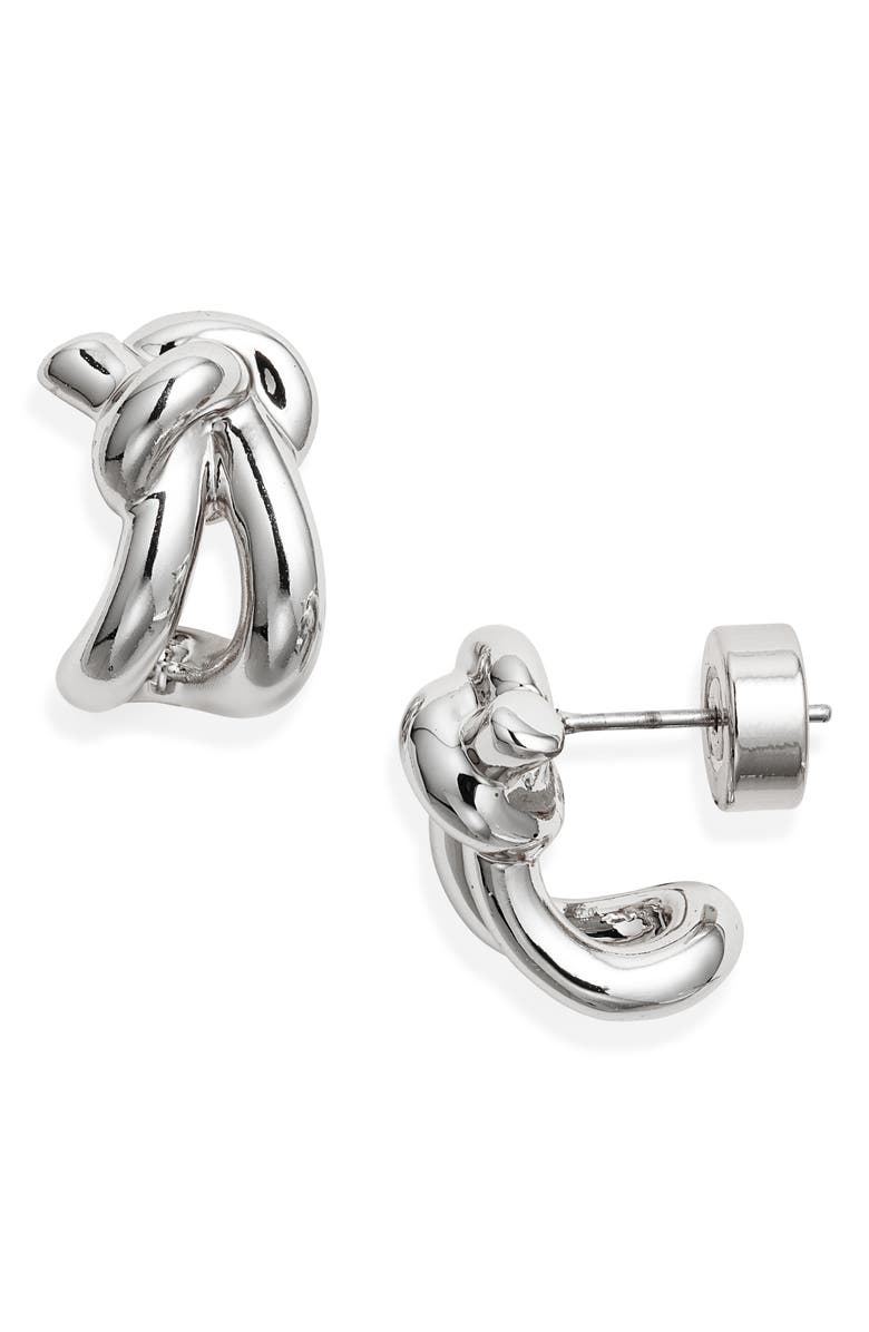 Nordstrom Demi Fine Knot Huggie Hoop Earrings, Main, color, Sterling Silver Plated