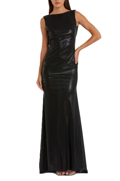 Metallic Column Evening Gown with Elegant Cowl Back