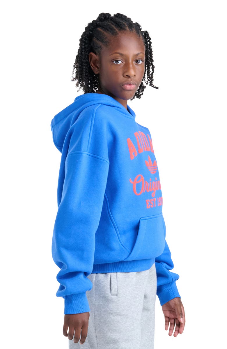 adidas Originals Kids' Varsity Cotton Blend Fleece Hoodie, Alternate, color, Bright Blue