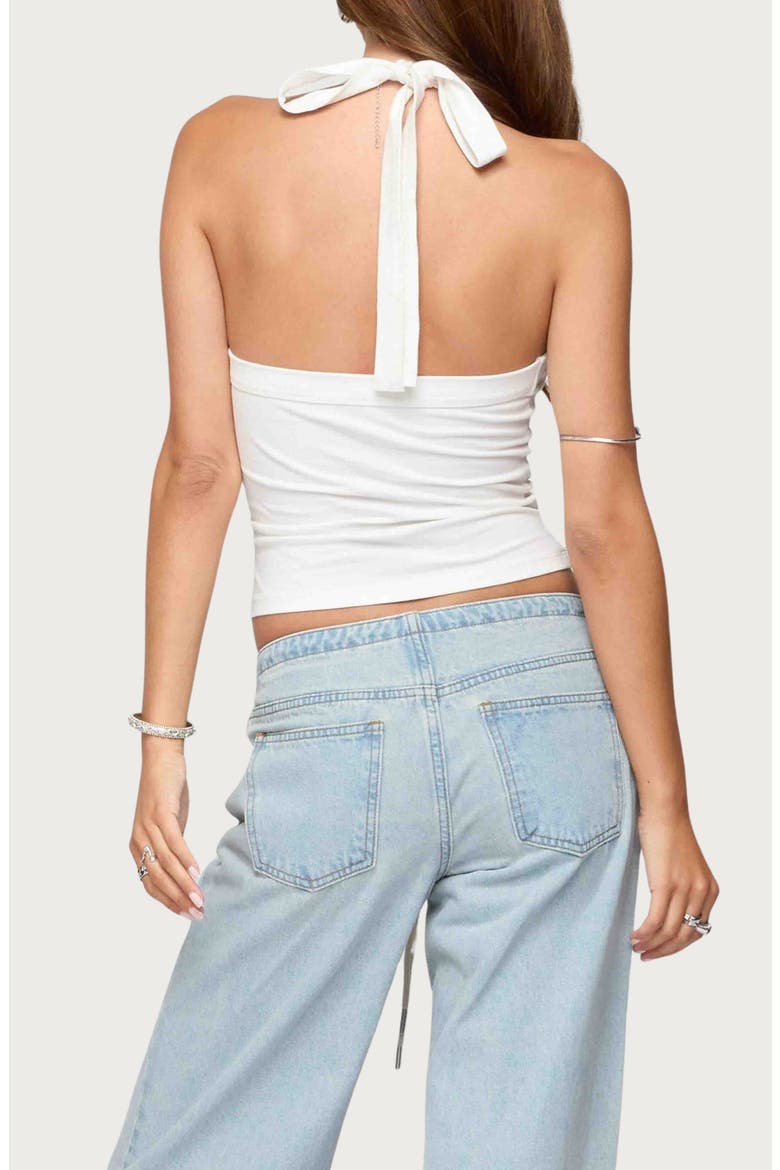 Kylan Asymmetric Stretch Cotton Halter Top, Alternate, color, WHITE