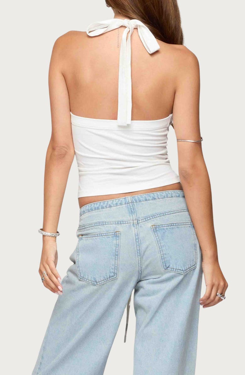 EDIKTED Kylan Asymmetric Stretch Cotton Halter Top, Alternate, color, White