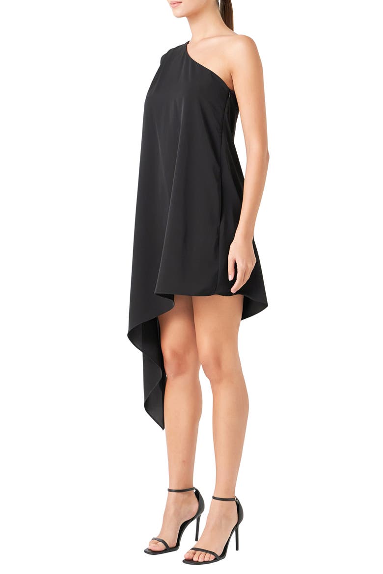 One-Shoulder Asymmetric Dress, Alternate, color, BLACK
