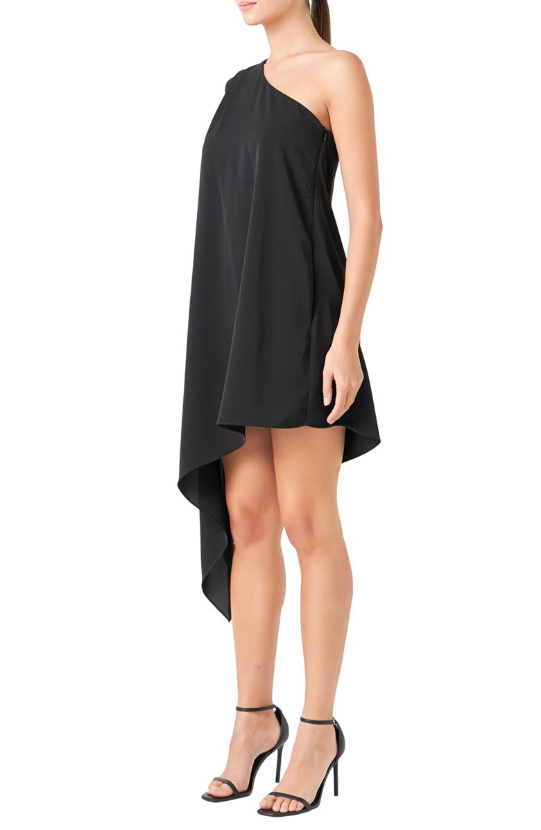 Endless Rose One-Shoulder Asymmetric Dress, Alternate, color, Black