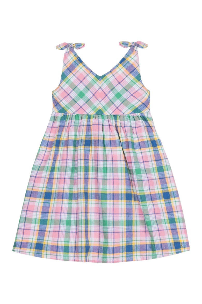 Girls' Sleeveless Bow Shoulder Swing Dress, Kids, Alternate, color, Flower Show Plaid