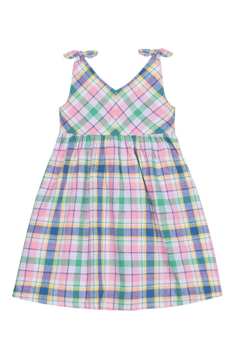 Hope & Henry Girls' Organic Eyelet Bow Shoulder Dress, Kids, Alternate, color, Flower Show Plaid