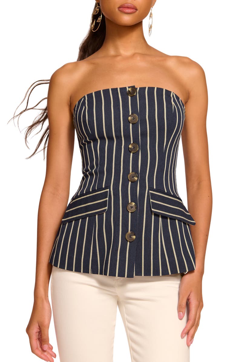 Ramy Brook Tiffany Stripe Strapless Vest, Main, color, Navy Canvas