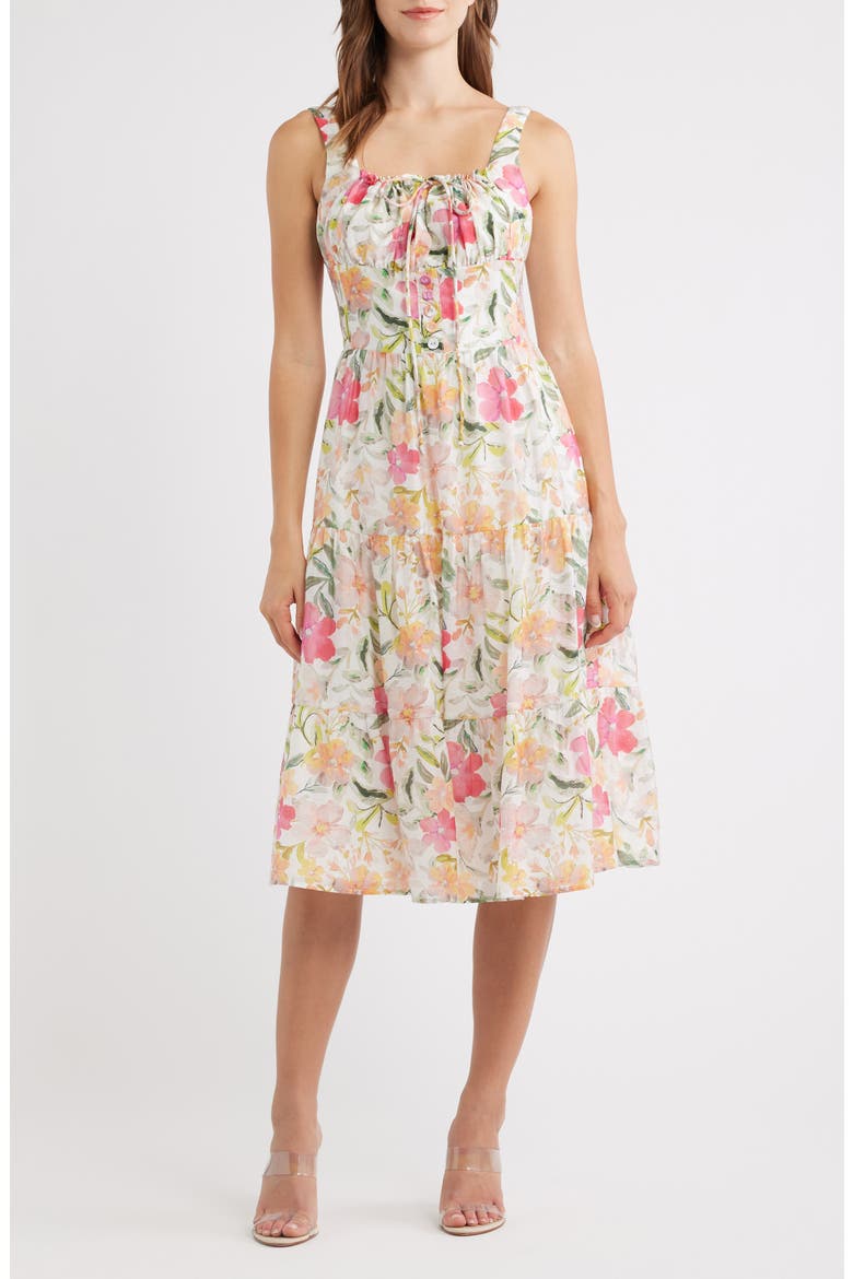 Kai Floral Print Sleeveless Midi Dress, Main, color, IVORY MULTI