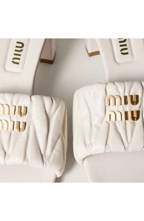 Miu Miu Beige Leather Logo Heels In Bianco