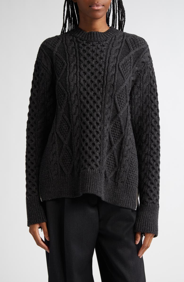 MONSE Oversize Side Zip Wool Cable Stitch Sweater, Main, color, 