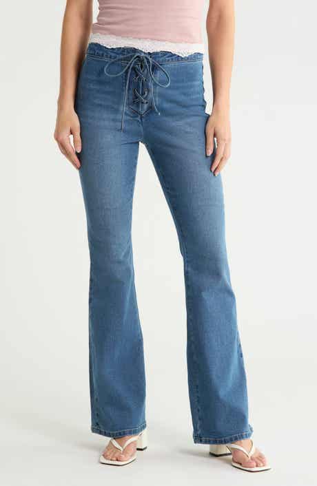 Lace Up High Waist Flare Jeans