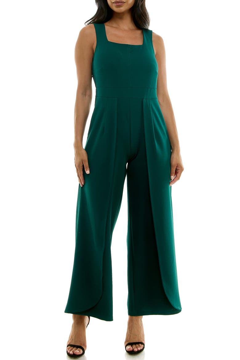 Square Neck Sleeveless Tulip Hem Jumpsuit, Main, color, EMERALD