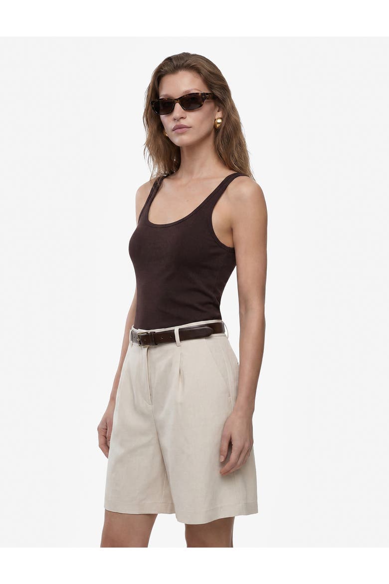 Linen Blend Pleated Mid-Rise Tailored Shorts with Belt, Alternate, color, BEIGE