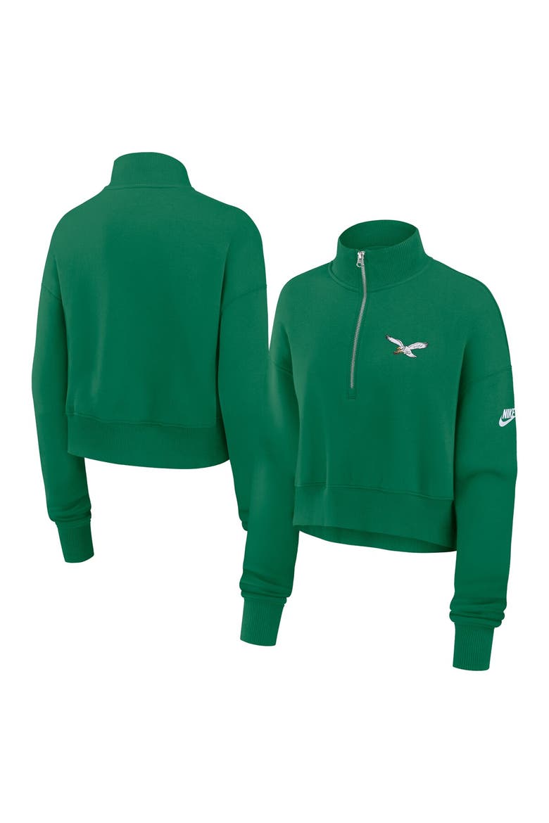 Women's Nike Kelly Green Philadelphia Eagles Rewind Phoenix Cropped Half-Zip Sweatshirt, Main, color, Kelly Green