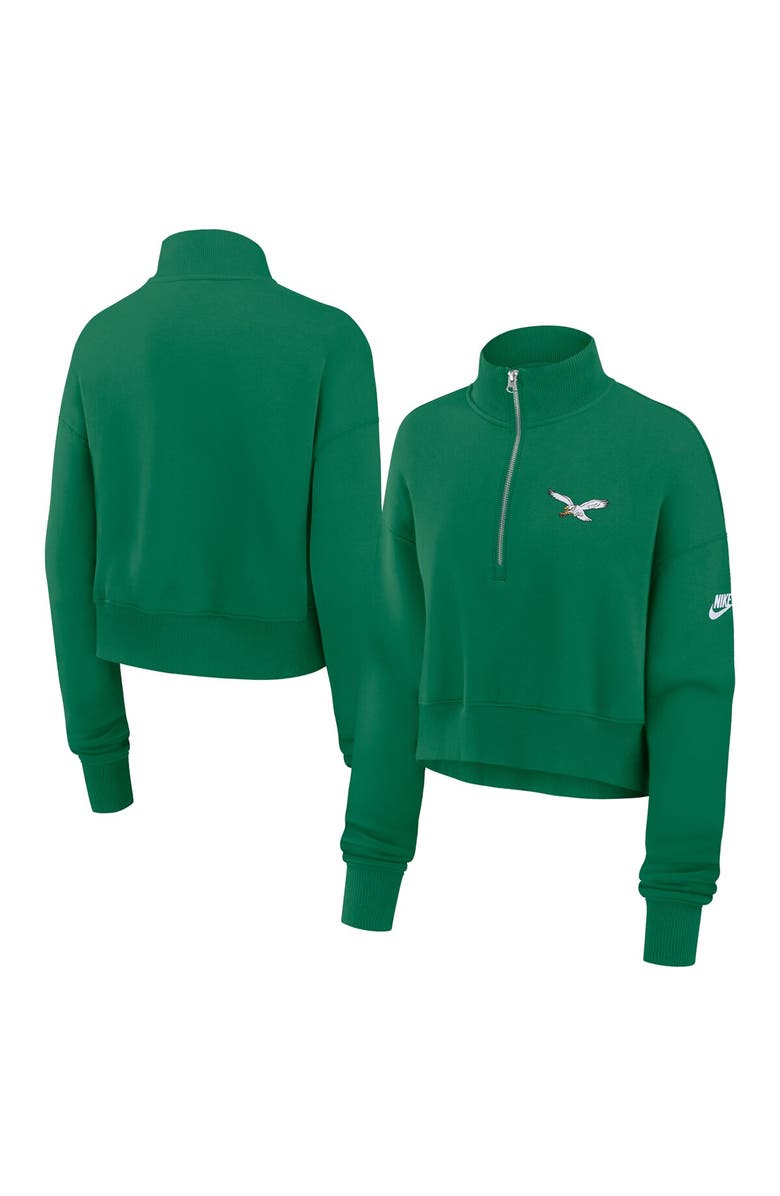 Nike Women's Nike Kelly Green Philadelphia Eagles Rewind Phoenix Cropped Half-Zip Sweatshirt, Main, color, 