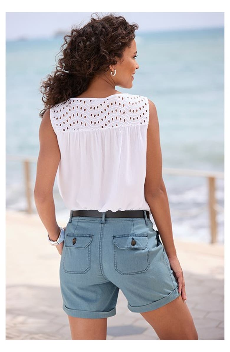 LASCANA Women's Sleeveless Eyelet Top, Alternate, color, White