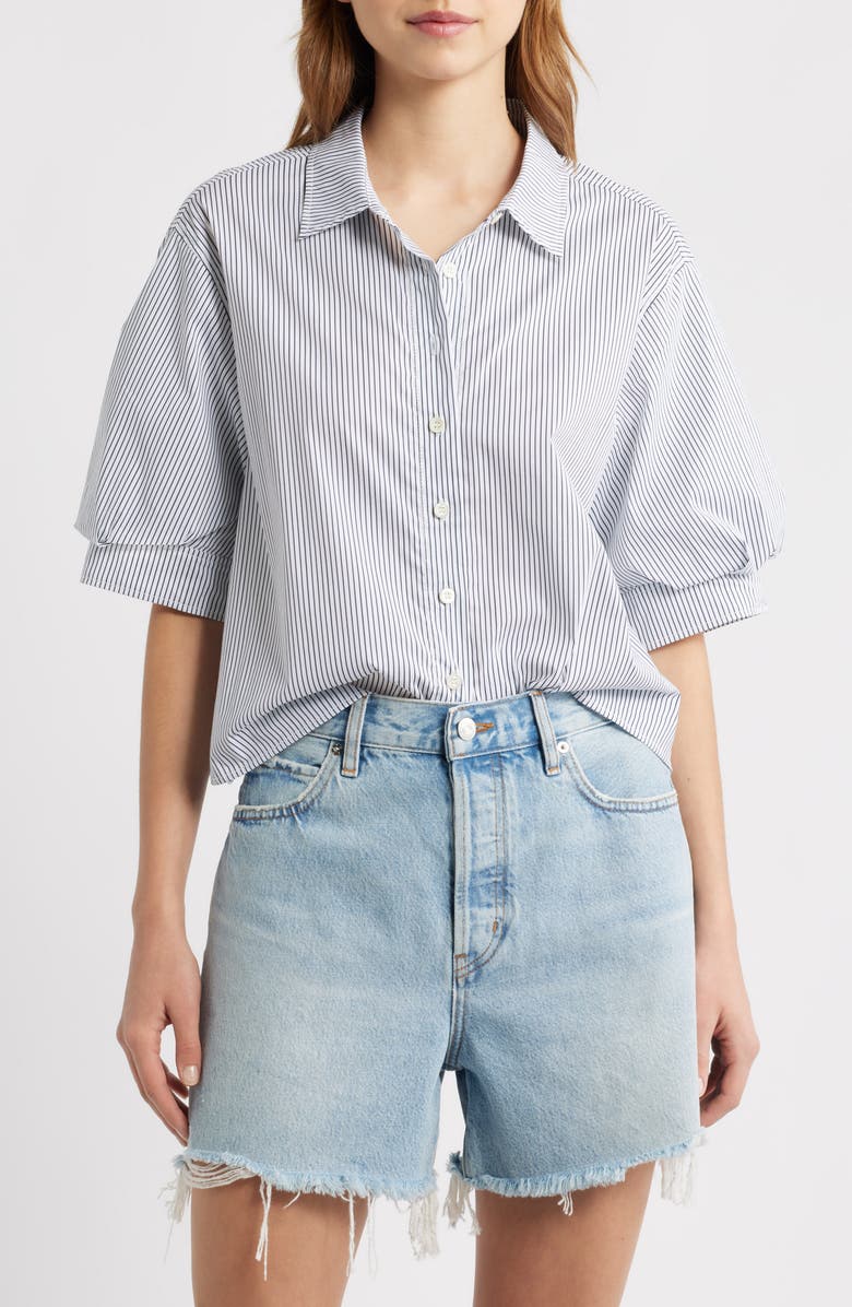FRAME The Billow Sleeve Shirt, Main, color, Navy Stripe