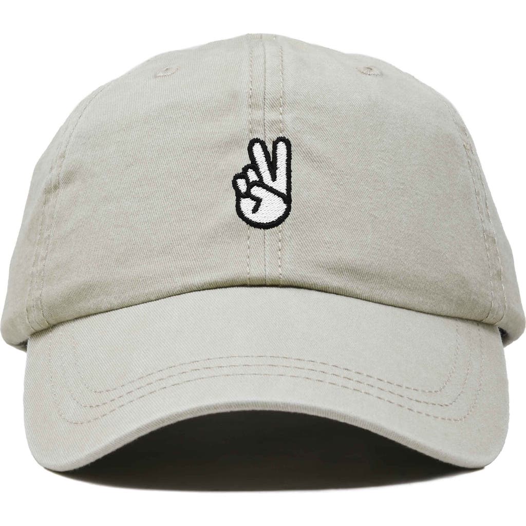 Dalix Peace Sign Embroidered Dad Hat In Washed Stone White