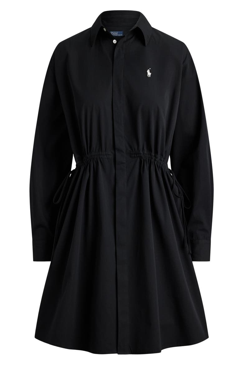Drawstring Waist Cotton Shirtdress, Alternate, color, POLO BLACK