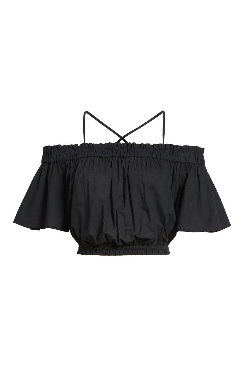 Strappy Cold Shoulder Crop Top, Alternate, color, BLACK