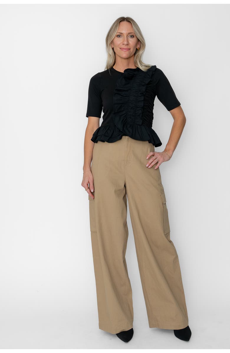 West Of Fabienne Knit Top w Ruffles, Main, color, Black