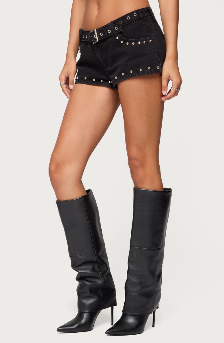EDIKTED Grommet Stud Belted Shorts, Alternate, color, Black