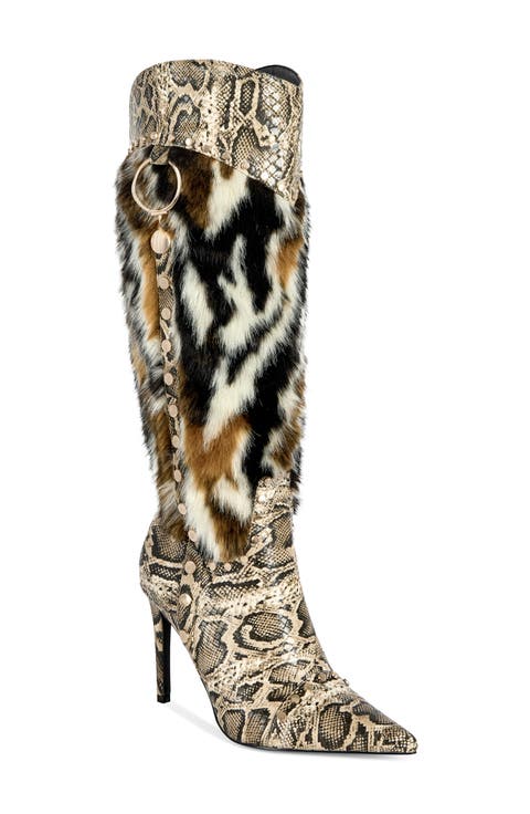Alisette Snake Embossed Faux Leather Knee High Boot