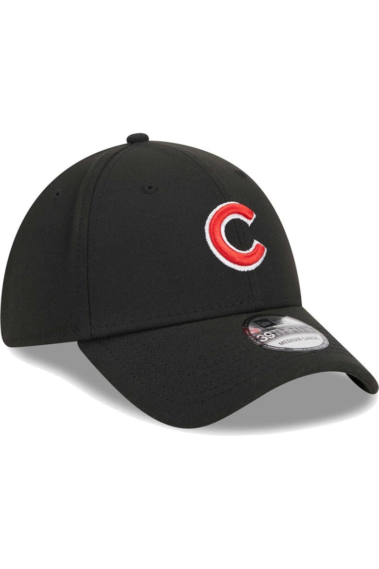 Men's New Era Black Chicago Cubs Logo 39THIRTY Flex Hat, Alternate, color, Black