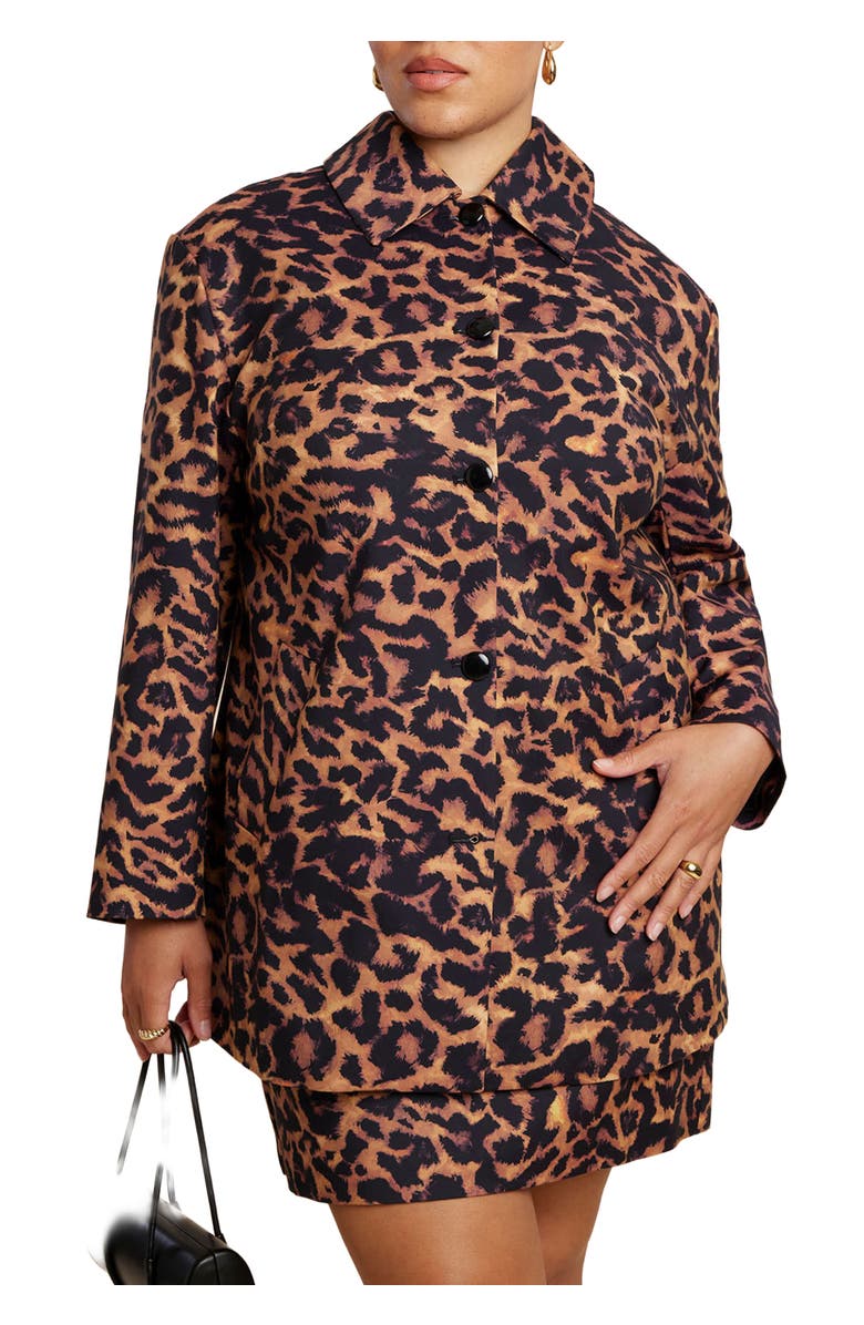 ELOQUII Leopard Print Jacket, Main, color, Fuzzy Leopard