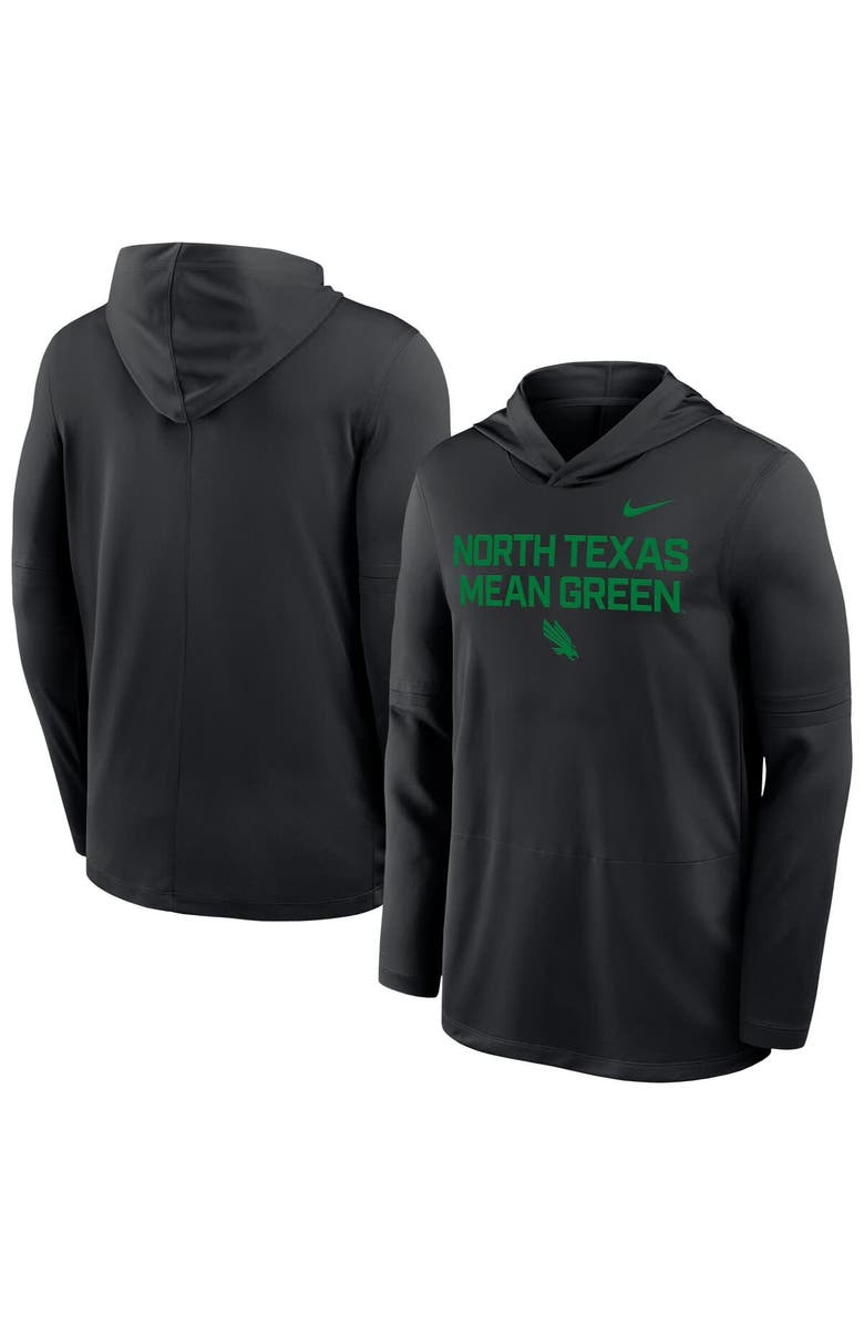 Nike Men's Nike Black North Texas Mean Green Sideline Dri-FIT Lightweight Hooded Top, Main, color,