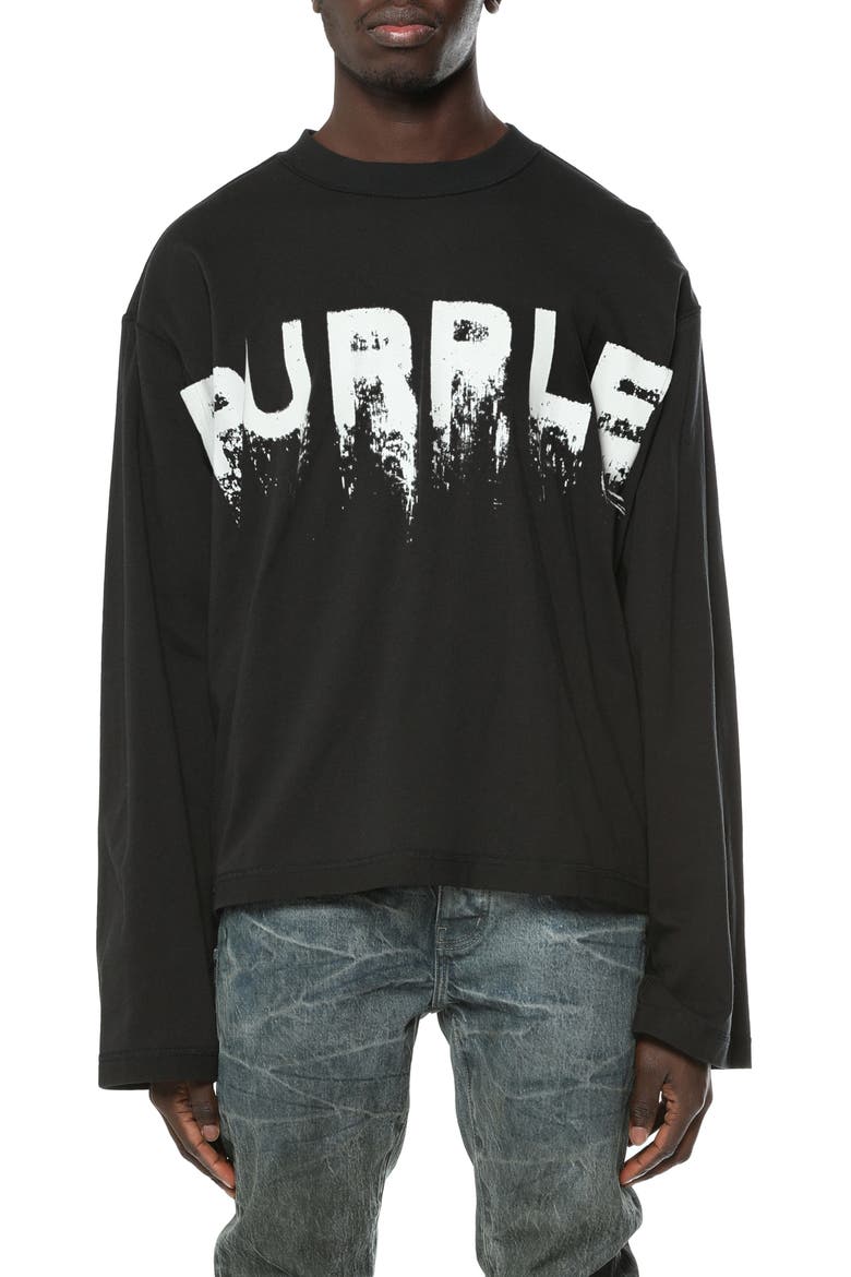 Crop Wide Long Sleeve Graphic T-Shirt, Main, color, BLACK