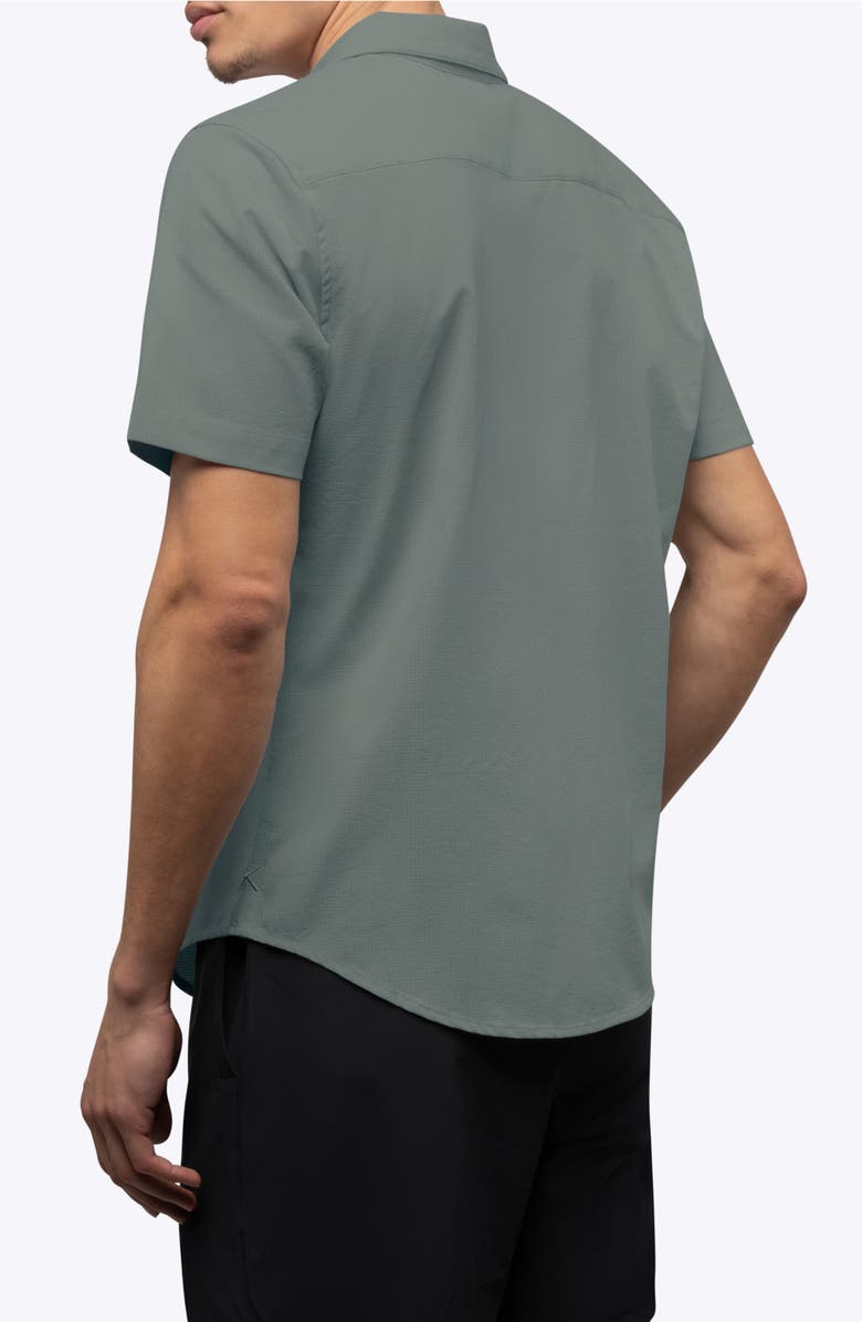 Cuts Crossover Performance Short Sleeve Button-Up Shirt, Alternate, color, Sage