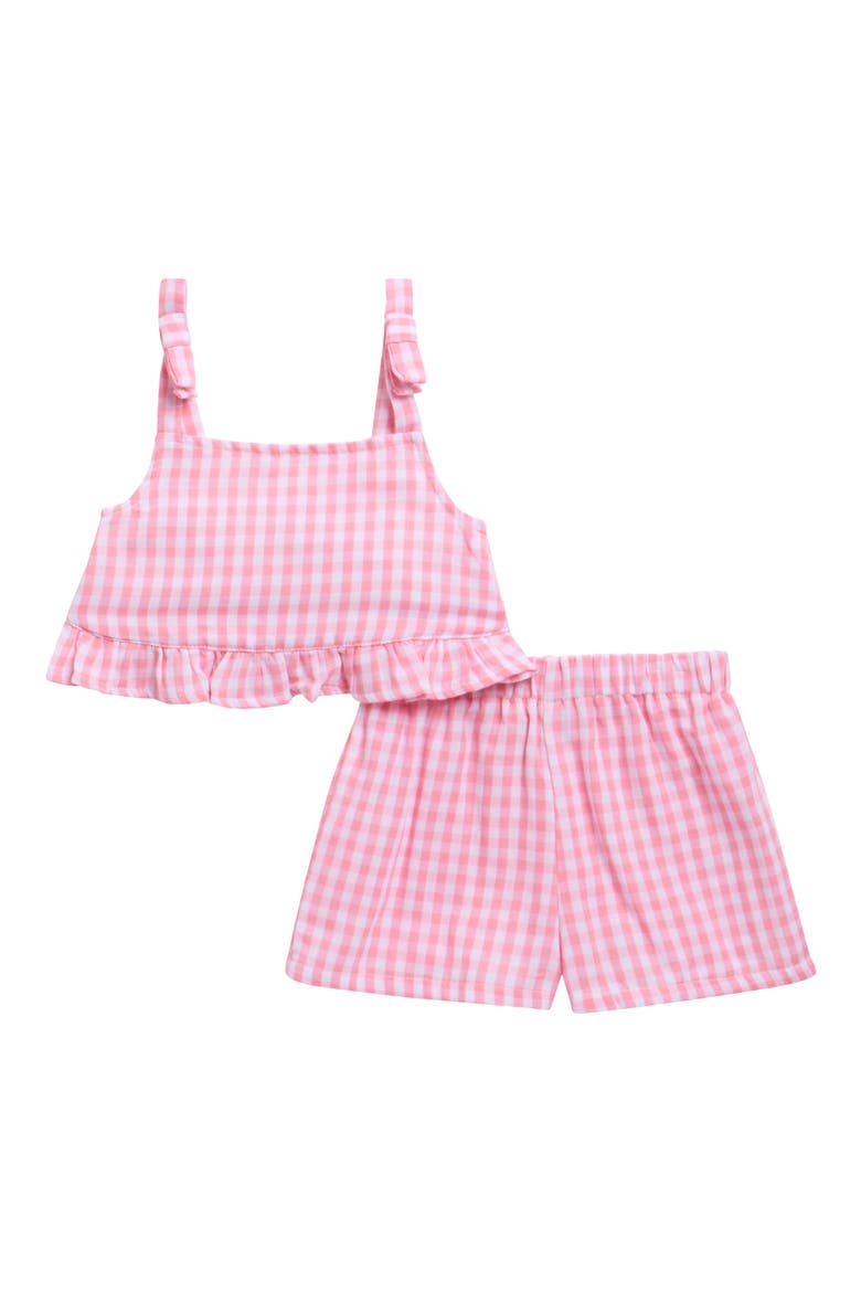 Gingham Bow Top & Shorts Set, Main, color, PINK/ WHITE